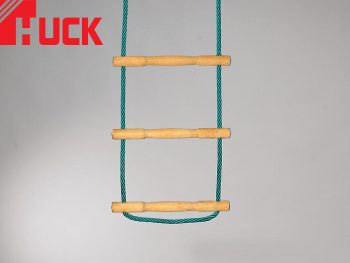 Rope ladder with acacia wood rungs
